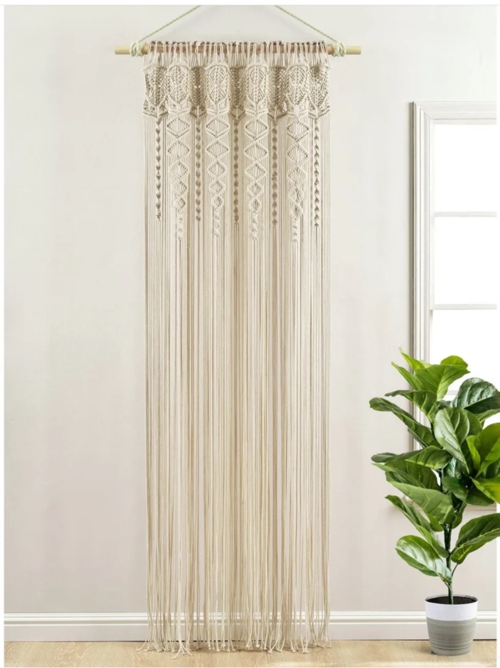 NWOT Lush Decor Boho Macrame Textured Curtain/Wall Hanging Neutral Single Panel
